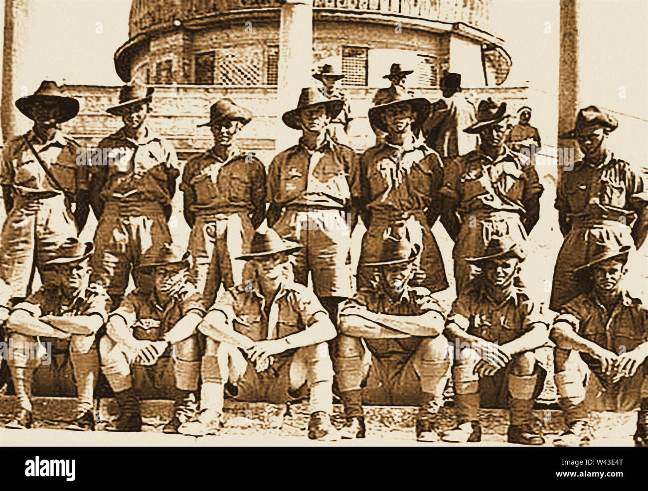 WWII - einer gedruckten Foto von, was scheint, australische Truppen in den Nahen Osten und Fernen Osten (evtl. 9. division Ägypten). Stockfoto