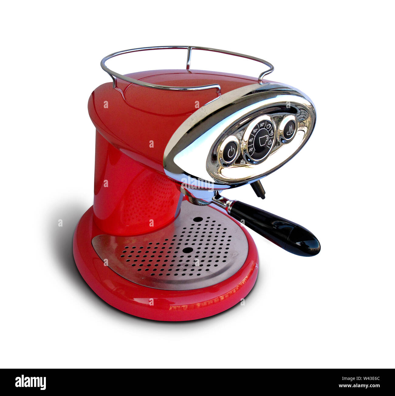 Rot Espressomaschine auf rotem Hintergrund isoliert Stockfoto
