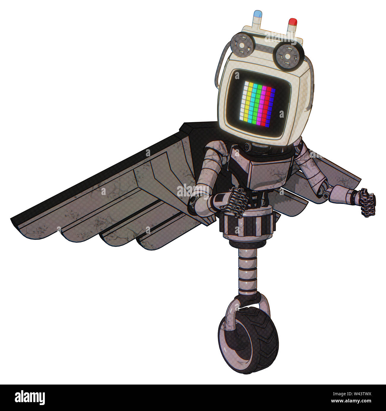 Bot, die Elemente enthalten: alte Computer Monitor, bitte Stand by Pixel Design, alte Computer Magnetband, Licht Brust exoshielding, ultraleicht Brust... Stockfoto