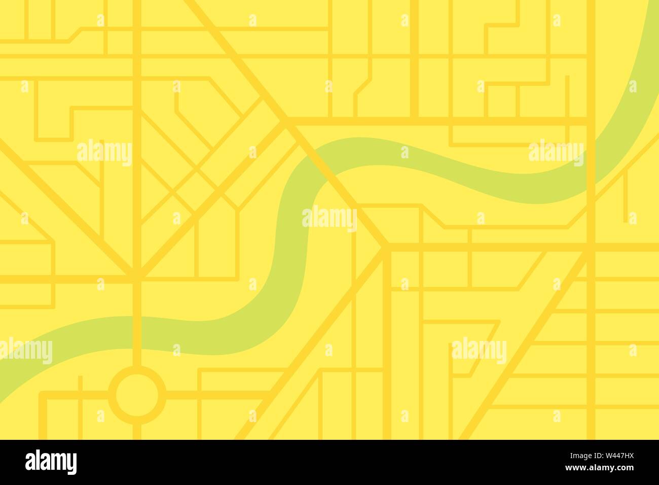 Stadt Stadtplan plan mit River. Vector gelb Stadt Farbe Abbildung: Schema Stock Vektor