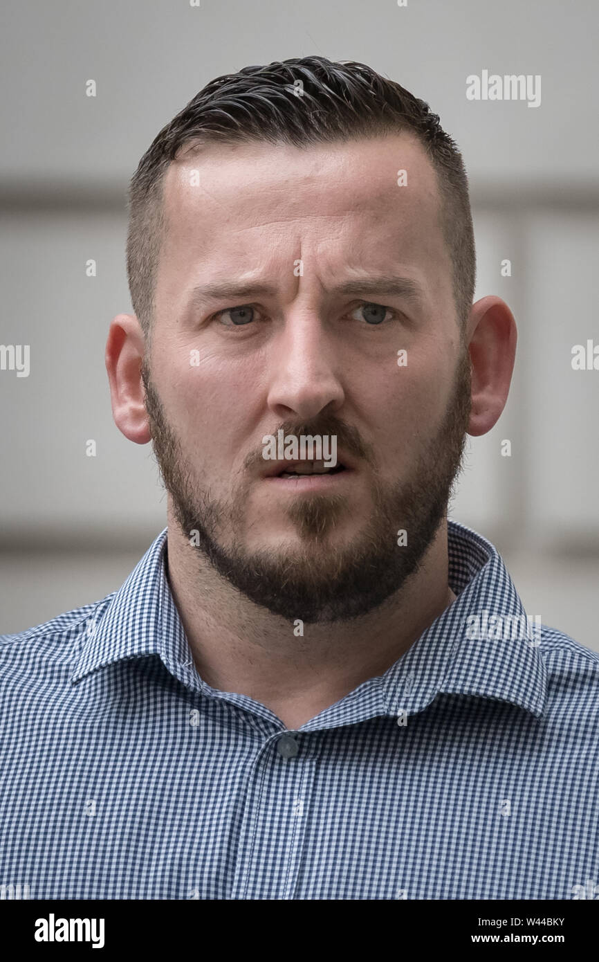 London, Großbritannien. Juli 2019 19. James Goddard kommt beim Amtsgericht Westminster. Credit: Guy Corbishley/Alamy leben Nachrichten Stockfoto