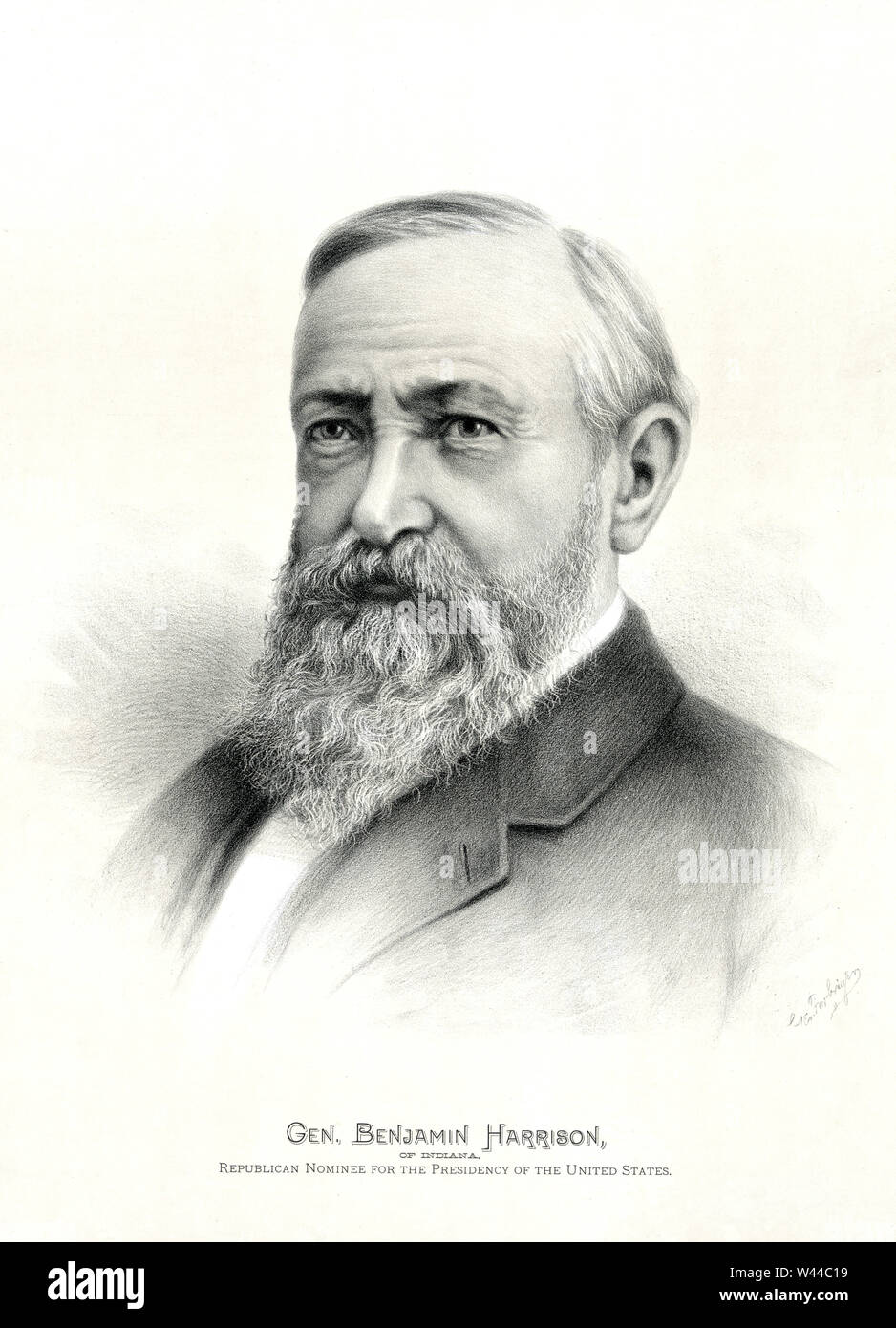 Benjamin Harrison (1833-1901), 23. Präsident der Vereinigten Staaten von 1889-93, Kopf und Schultern Portrait von George P Houston, 1888 veröffentlicht. Stockfoto