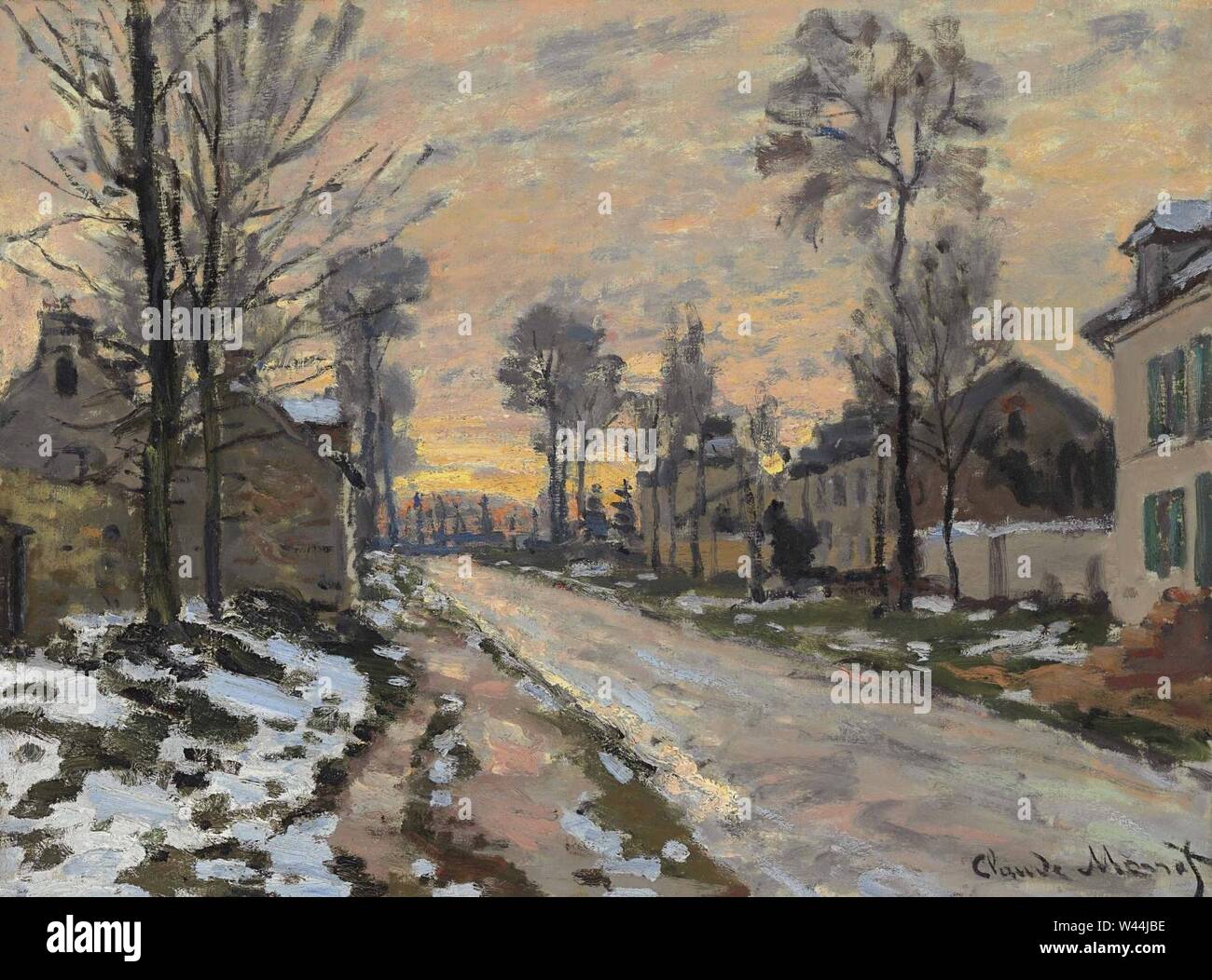 Claude Monet route a Louveciennes neige fondante soleil Grande-motte. Stockfoto
