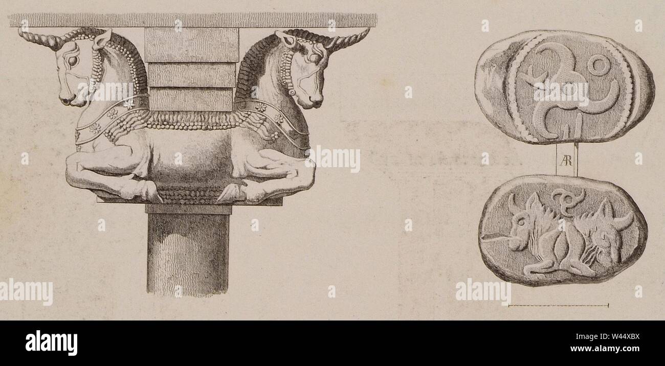 Spalte Kapital aus Persepolis Münze von Kilikien, zeigt ein Stier - Charles Robert Cockerell & Kinnard William & Donaldson Thomas Leverton & Jenkins William & Railton William - 1830. Stockfoto