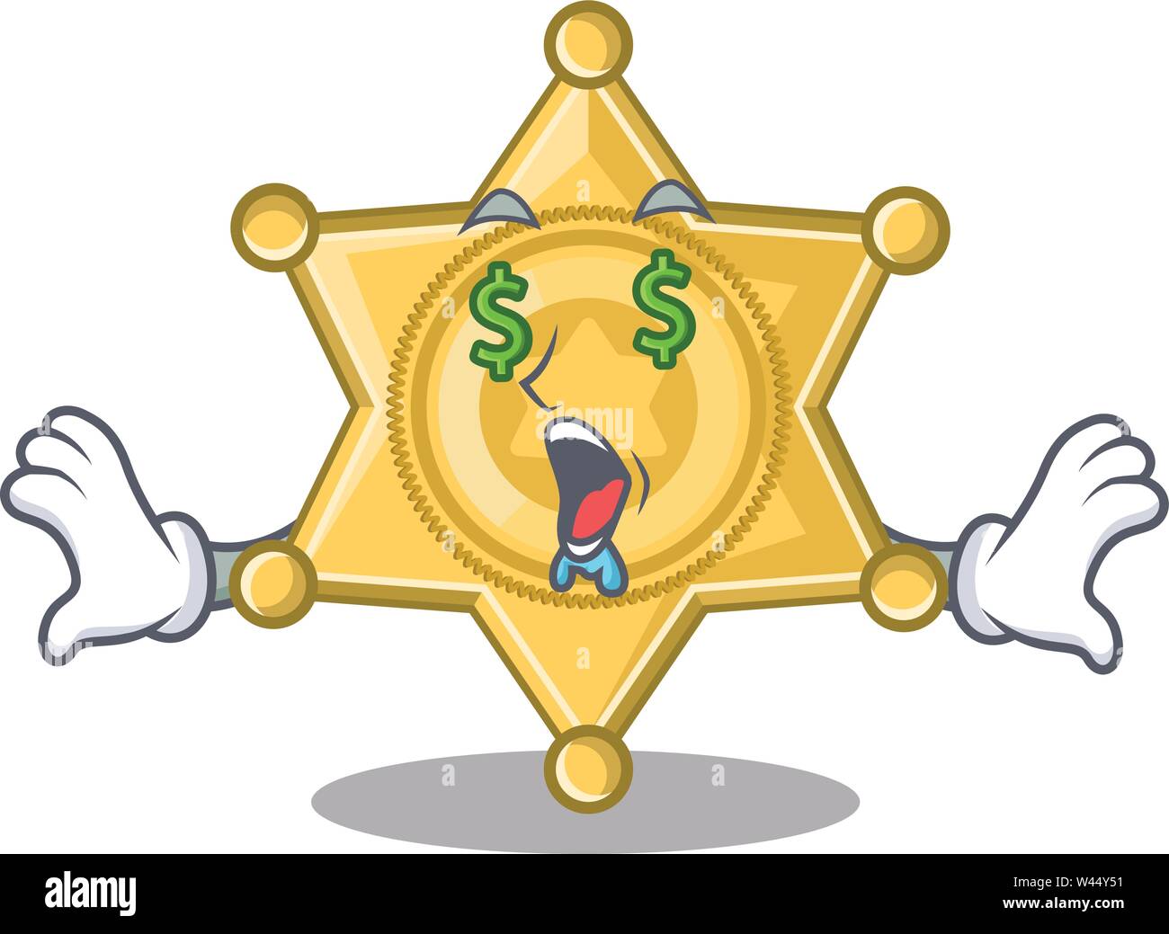 Geld Auge star Polizei Abzeichen auf Cartoon Tabelle Vector Illustration Stock Vektor
