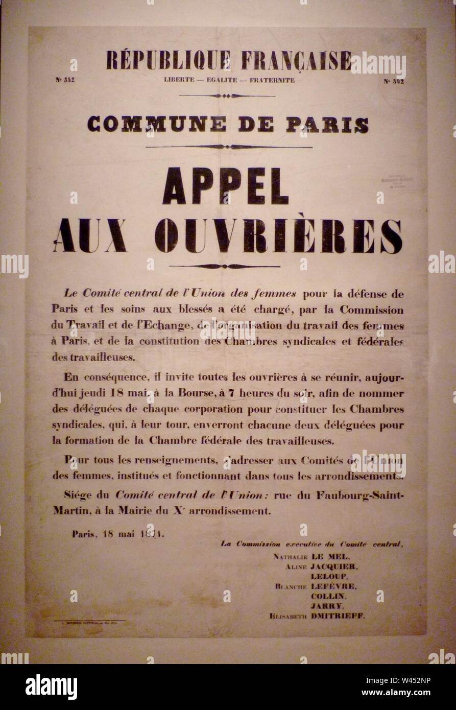 Commune de Paris Appel aux ouvrières vom 18. Mai 1871. Stockfoto