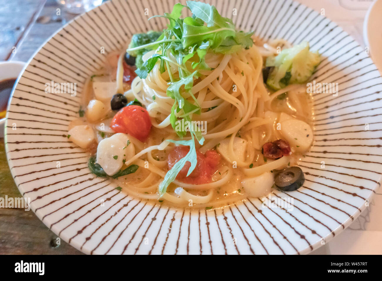 Nahaufnahme der Teller Spaghetti Aglio E Olio Stockfoto