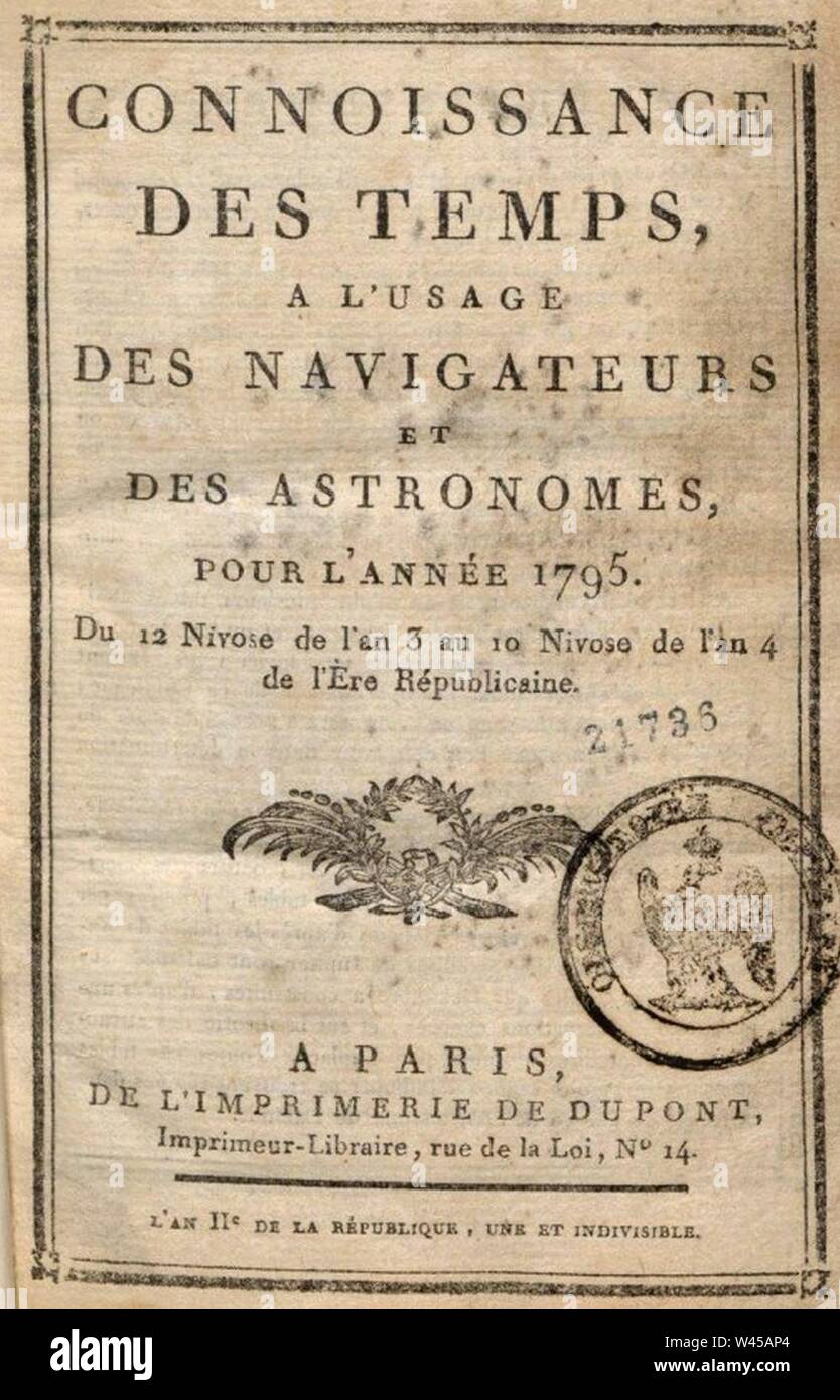 Connaissance-Temps 1795. Stockfoto