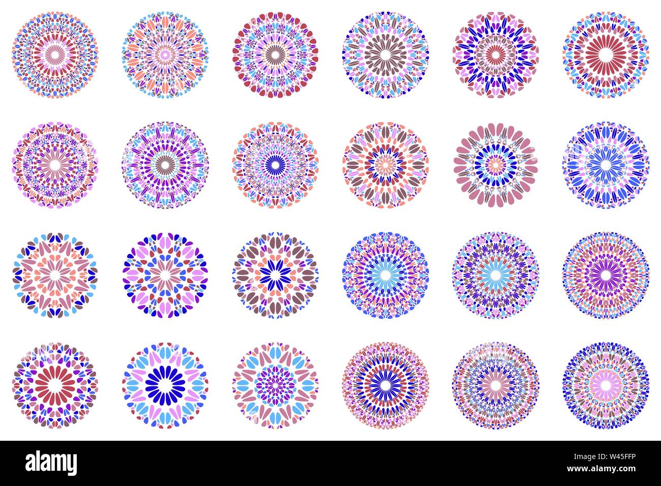 Runde bunte geometrische Stein mandala Symbol gesetzt - dekorative Vector Graphic Designs aus geometrischen Formen Stock Vektor