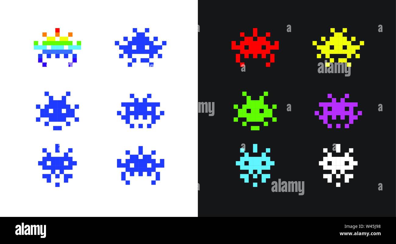 Symbole im Stil von pixel Kunst für das Spiel. Vector Illustration in einem flachen Stil. Auf weissem Hintergrund. Bunte Symbole für Website und Drucken. Stock Vektor