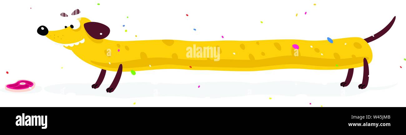 Schön gelb, Hund, Dackel. Vector Illustration eines Hundes in einem flachen Stil. Gelber Hund ist wie Käse. Das Bild ist auf weißem Hintergrund. Hot Dog. S Stock Vektor