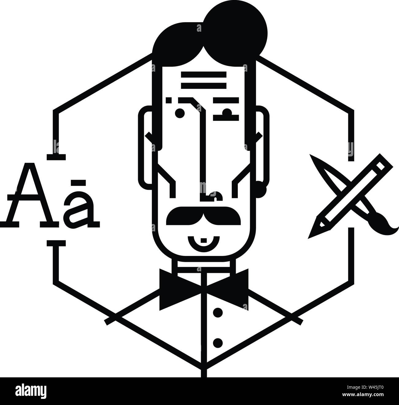 Ideale Symbol für das auffällige Design Projekten. Das Bild ist auf weißem Hintergrund. Zeichen im Cartoon Stil. Avatar von einem jungen Mann in einem Vektor. Stock Vektor