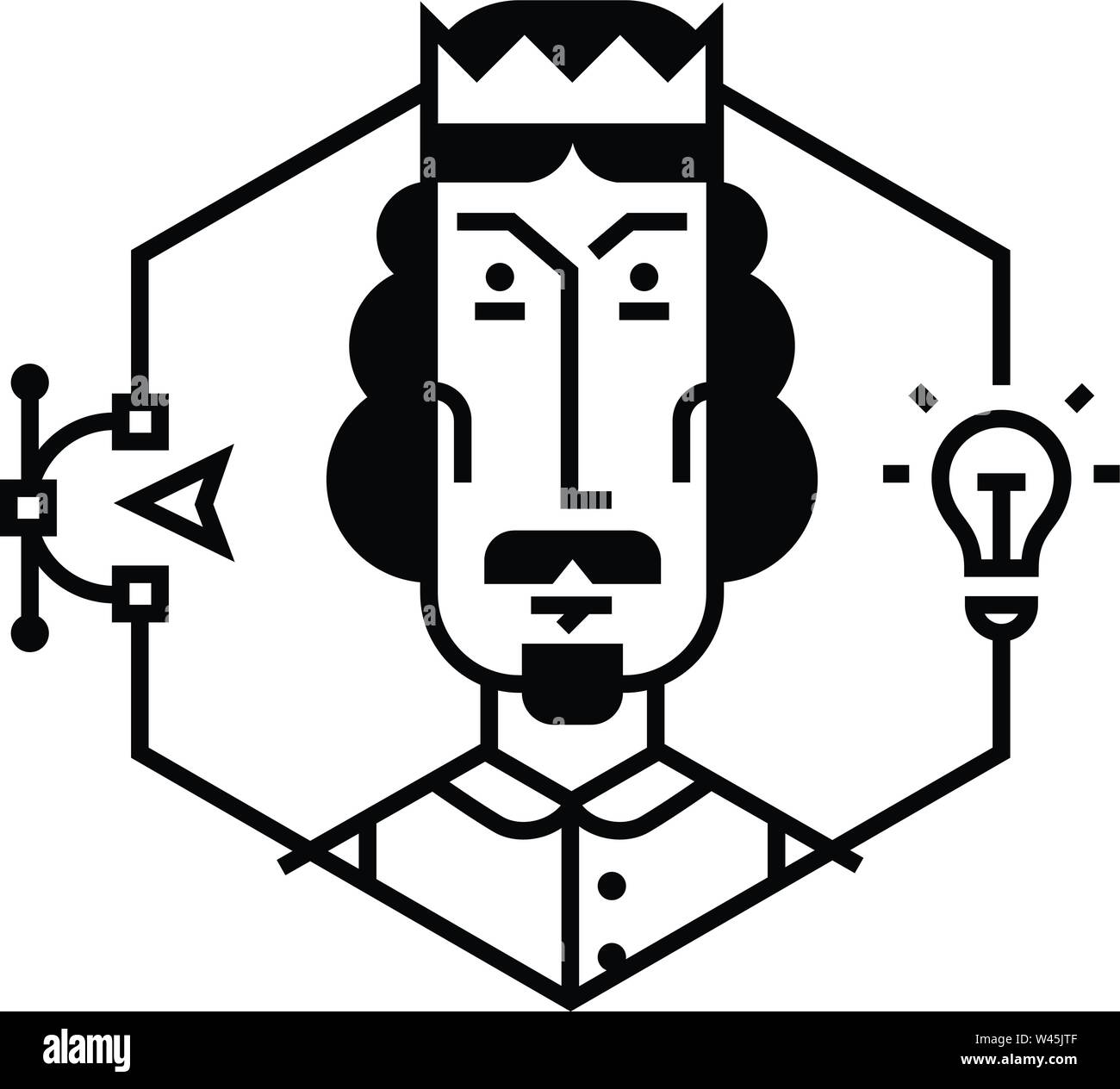 Abbildung des Kopfes in einer flachen Stil. Vektor Symbol auf weißem Hintergrund. Das Bild der Boss, der Chef ist für die Website und die Pres bereit Stock Vektor