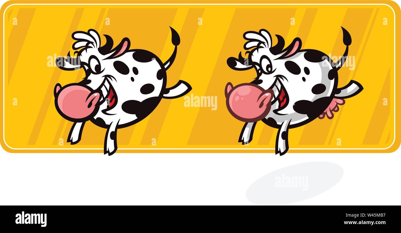 Cartoon Kuh in einer flachen Stil. Vector Illustration, auf weißem Hintergrund. Abbildung: eine Kuh und ein Stier - Kalb für Verpackung von Milch oder Fleisch. Logo, Stock Vektor