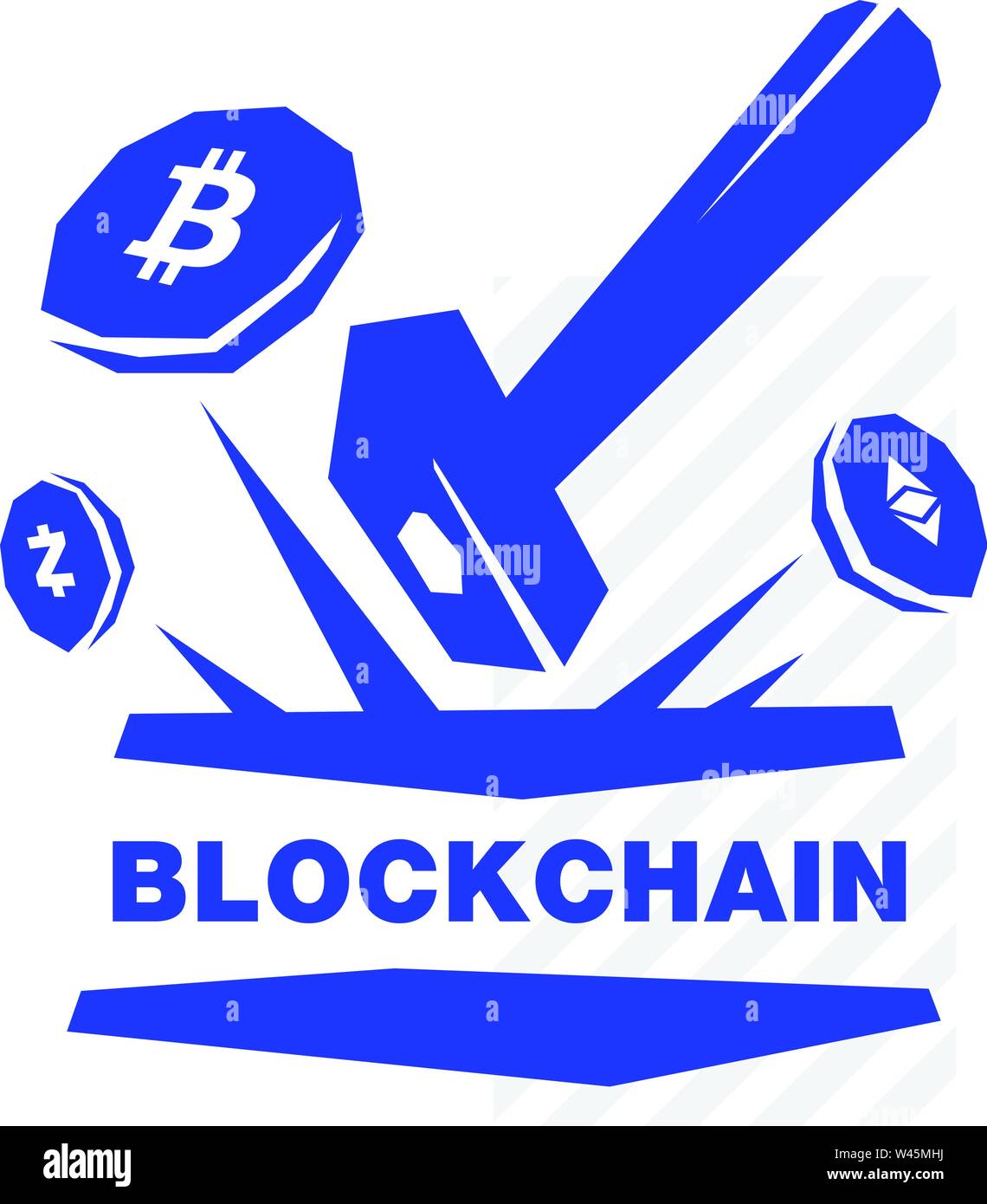 Logo der crypto Währung, blockchain und Bergbau. Das Bild ist auf weißem Hintergrund. Corporate Identity. Emblem, Symbol, Symbol. Ready Logo für Print Stock Vektor