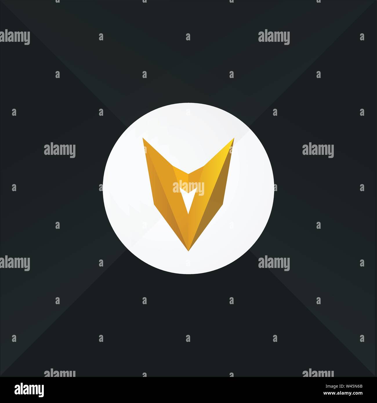 Gelbe Maske, Leiter. Vektor Flachbild-Logo. Zeichen isoliert auf weißem Hintergrund. Corporate Identity. Emblem. Symbol. Buchstaben A und V. stilisierte Objekt. Daemon. B Stock Vektor