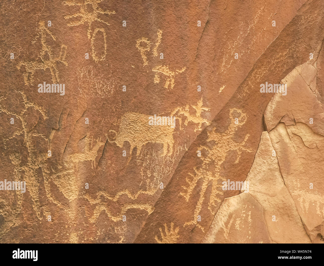 Jagd bison Zeichnung auf Newspaper Rock in Utah Stockfoto