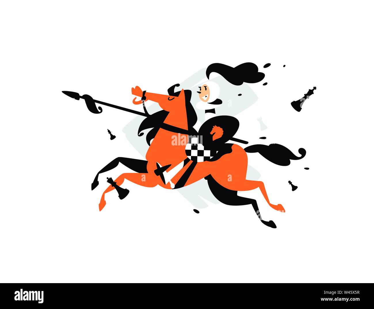Abbildung: Schachfiguren auf dem Pferd mit der Lanze. Vector Illustration. Abbildung für die Poster, Banner. Konkurrenz in Schach. Das Bild ist auf dem isolierten Stock Vektor
