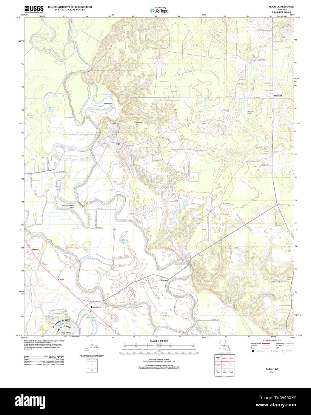 USGS TOPO Karte Louisiana LA Sligo 20130221 TM Stockfoto