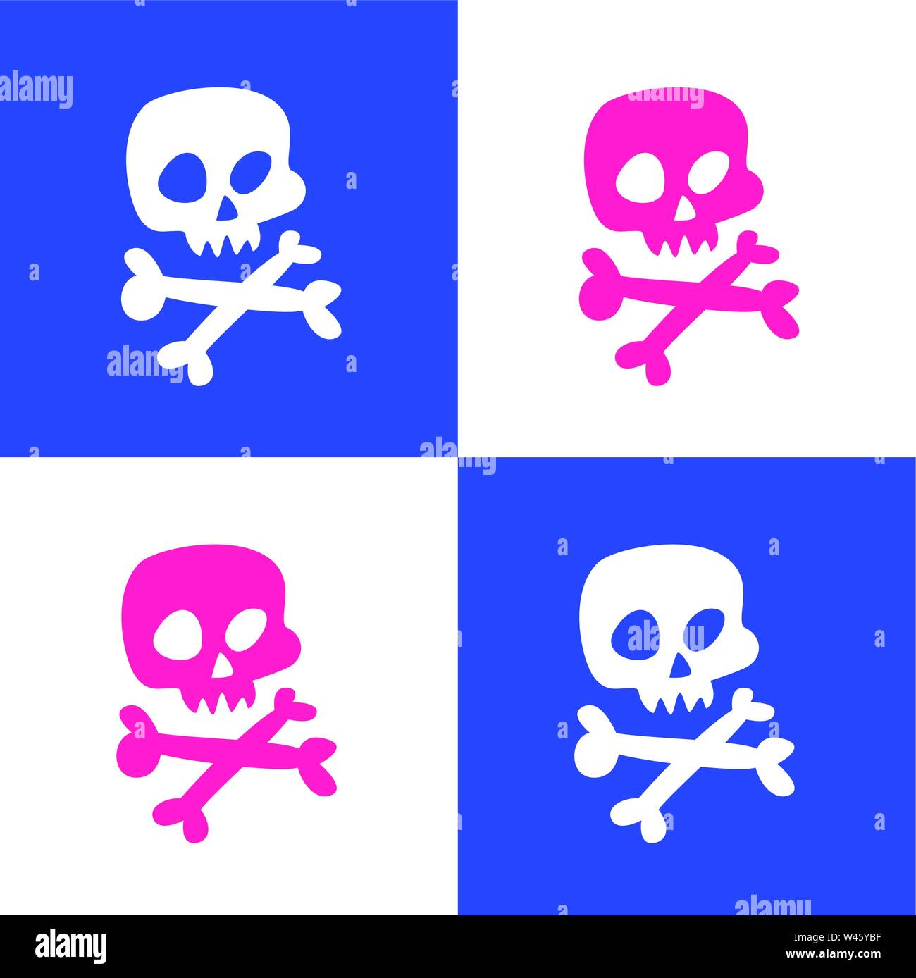 Cartoon Schädel. Vektor. Flache Ikone stilisierte menschliche Schädel. Große Zeichen. Jolly Roger. Das Symbol für das Logo. Aufkleber. Ornament und Muster. Stock Vektor