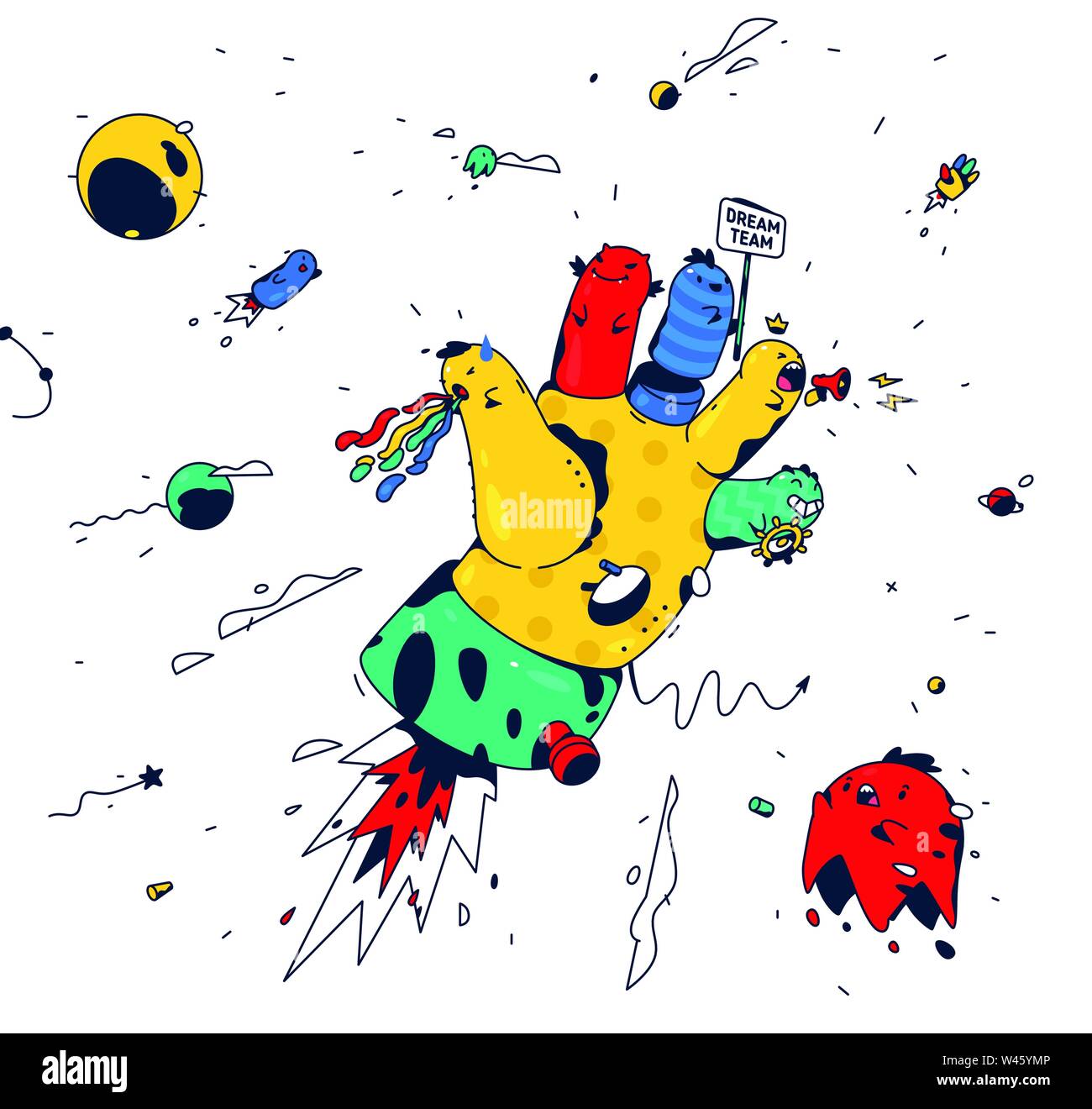 Abstrakte Darstellung der Hand. Vektor. Surrealistische hand mit Finger Zeichen. Rocket-Hand, das Symbol der Leiter und Manager. Abbildung: Stock Vektor