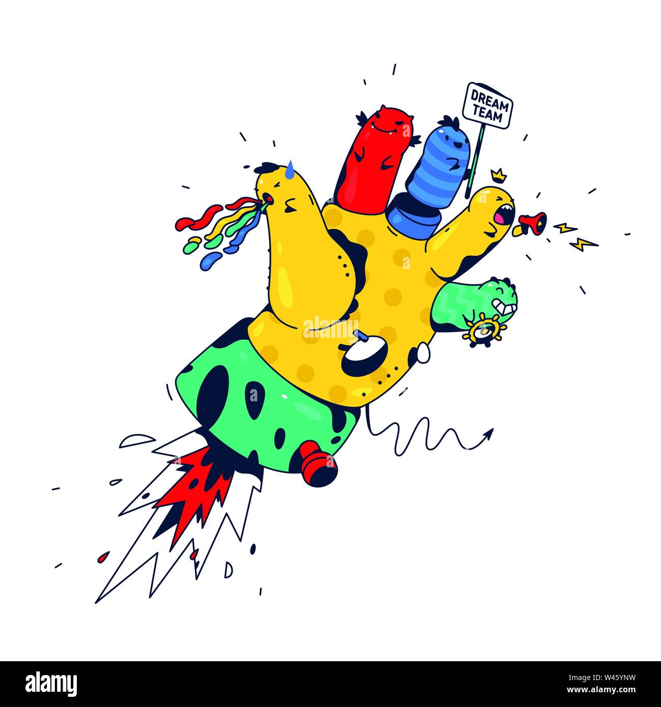 Handschuh Abbildung. Vektor. Surrealistische hand mit Finger Zeichen. Rakete in Form einer Hand, ein Symbol der Leiter und Manager. Abbildung: Stock Vektor