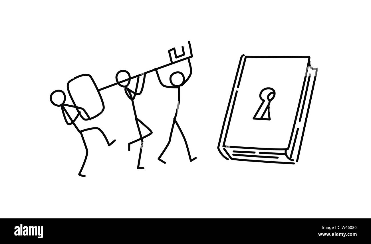 Abbildung: Menschen die Entdeckung neuen Wissens. Vektor. Ein Buch öffnen. Gemeinsame Ausbildung der Mitarbeiter. Metapher. Lineare Stil. Illustration für Website oder poste Stock Vektor