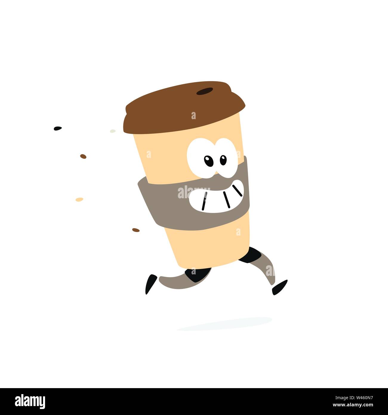 Symbol läuft Charakter Brille. Vektor. Logo für Coffee Shops und Fast Food. Lustige Abbildung der Pappe Cup. Cartoon Abzeichen, Emblem für den Comp Stock Vektor