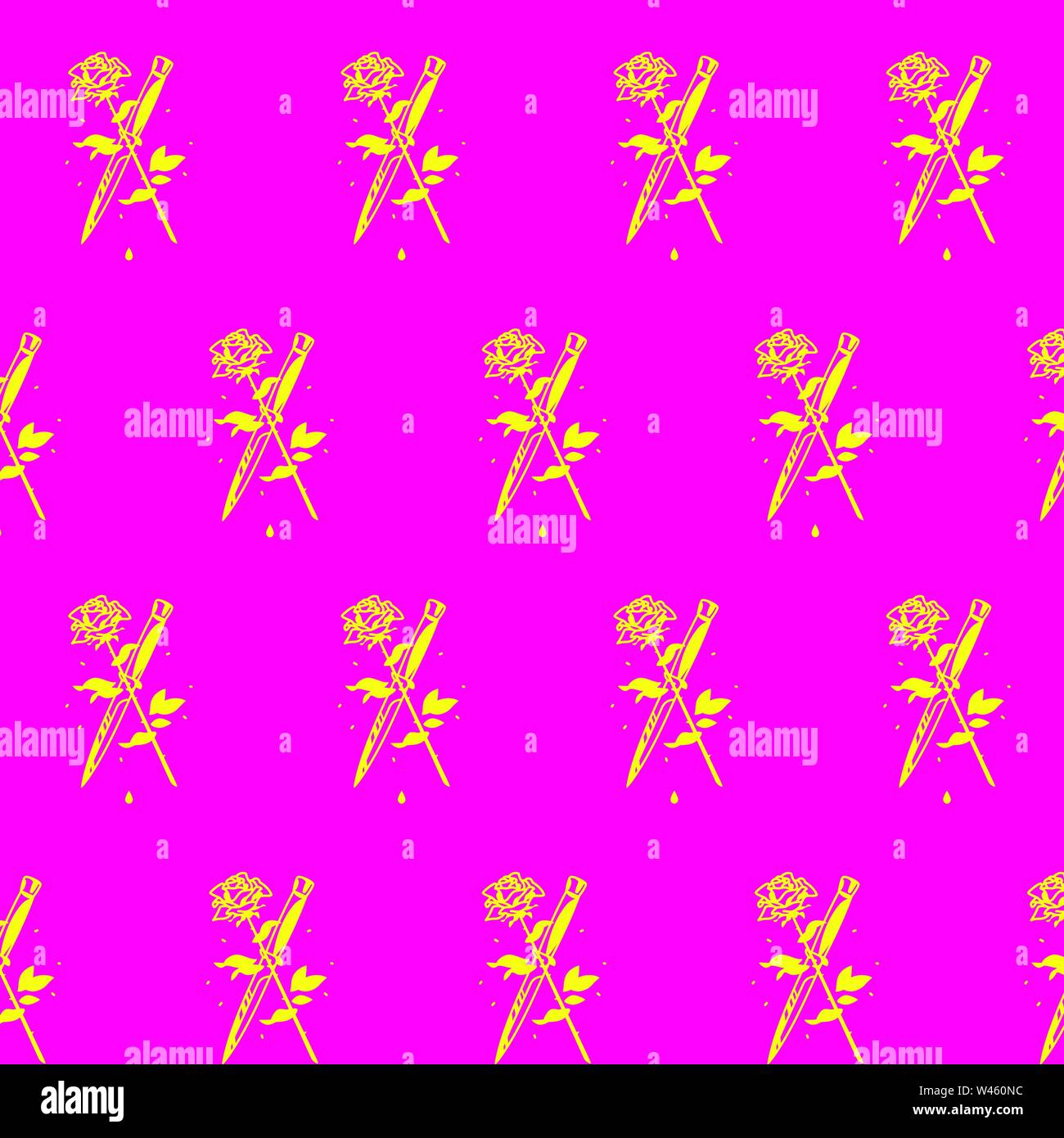 Farbe Muster Abbildung mit einer Rose und einem Messer. Vektor. Ornament für Gewebe und Textilien, Cover und Poster. Vintage, retro style. Grafische Vorlage Stock Vektor