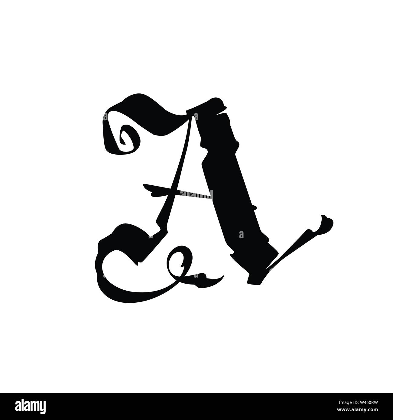 Der Buchstabe A im gotischen Stil. Vektor. Lateinischer Großbuchstabe symbol A. Unternehmen Marke und Corporate Logo. Mittelalterliche handschriftlichen Font. Alte letterin Stock Vektor