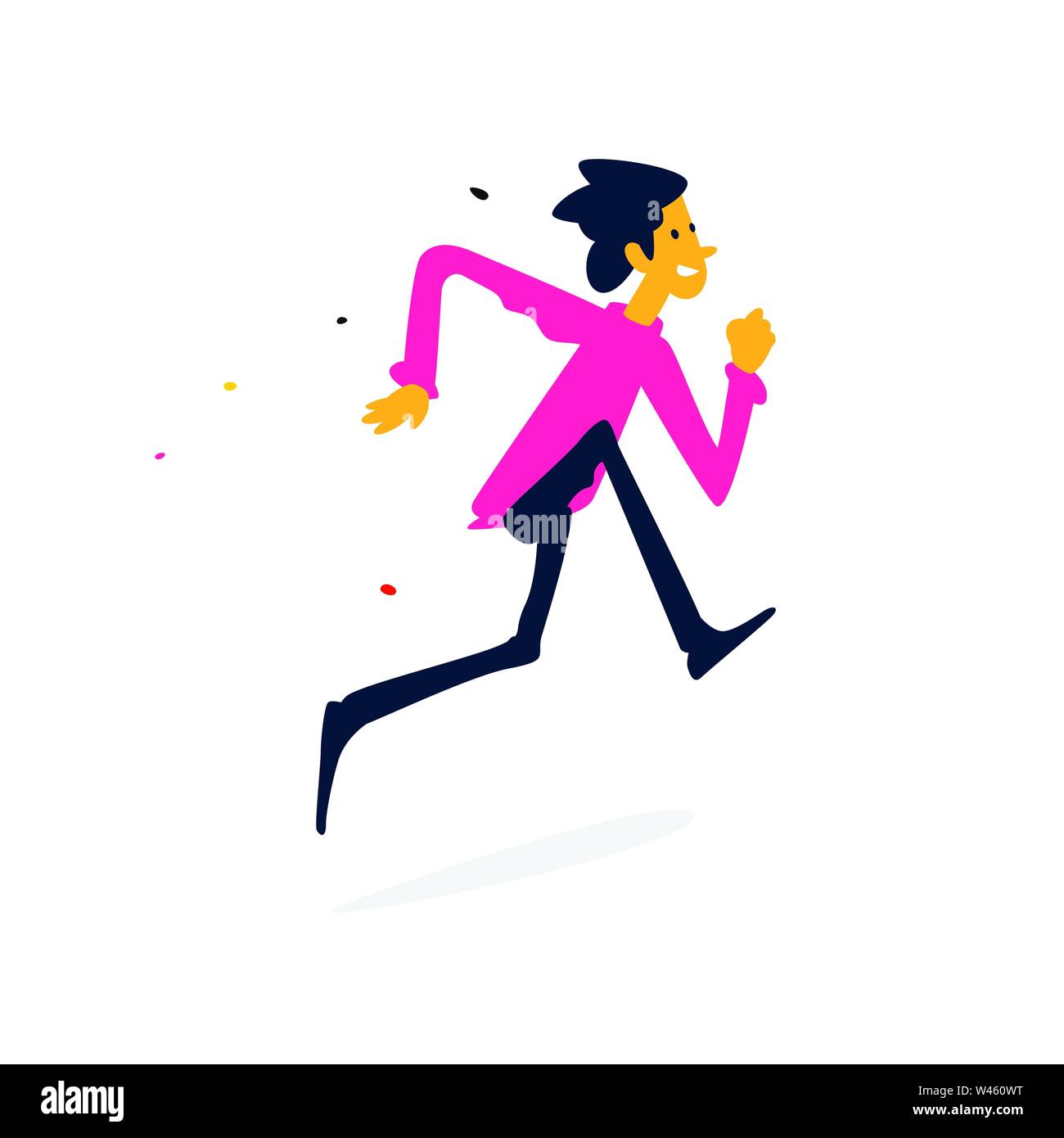 Abbildung: ein fröhlicher Mann laufen. Vektor. Cartoon Flat Style. Charakter Geschäftsmann in ein Rotes Sweatshirt. Fitness, Sport. Maskottchen für ein Unternehmen oder eine Stock Vektor