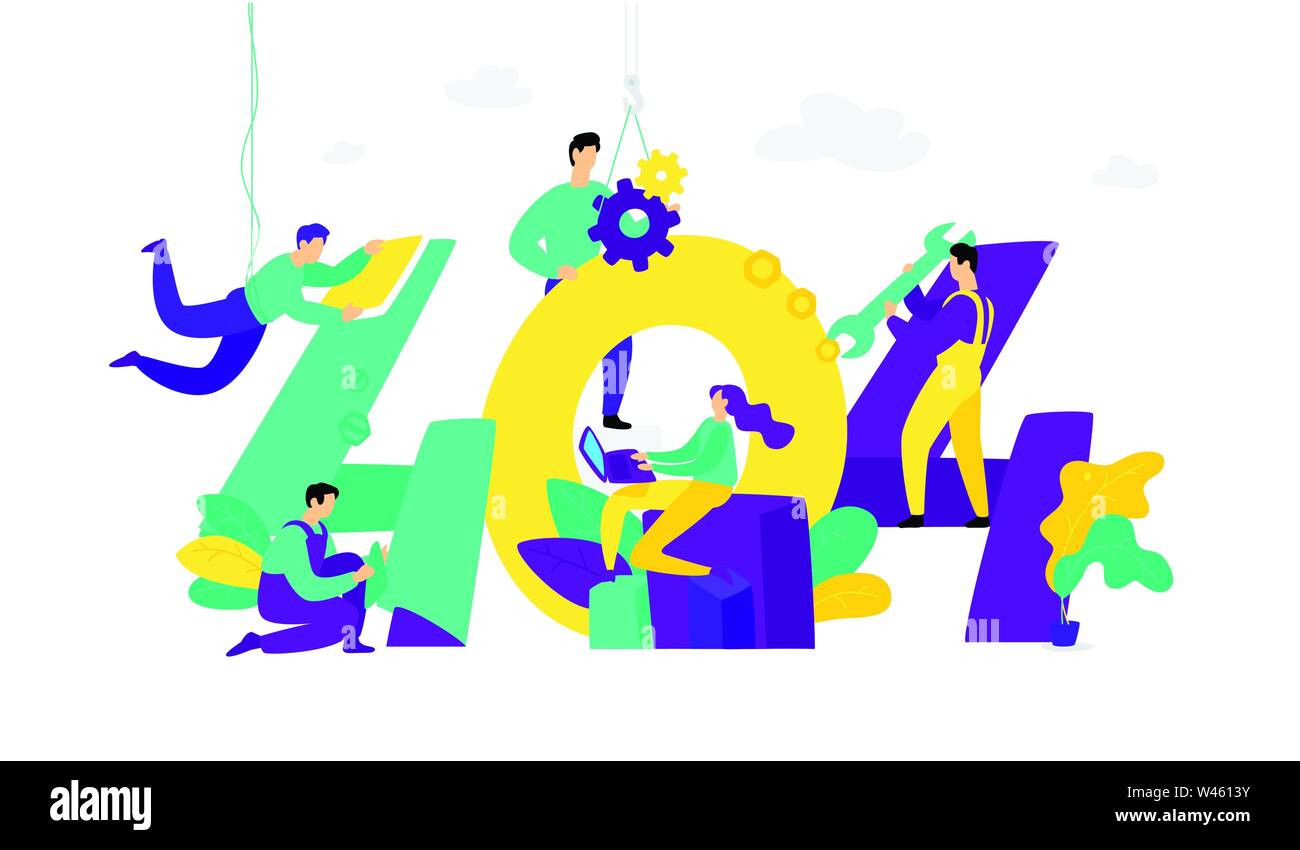 Abbildung auf Seite 404. Vektor. Flat Style. Die Seite wurde nicht gefunden. Fehler. Oops ging etwas schief auf unserer Website. Mocap, Web Template. Ein Team von Mitarbeitern Stock Vektor