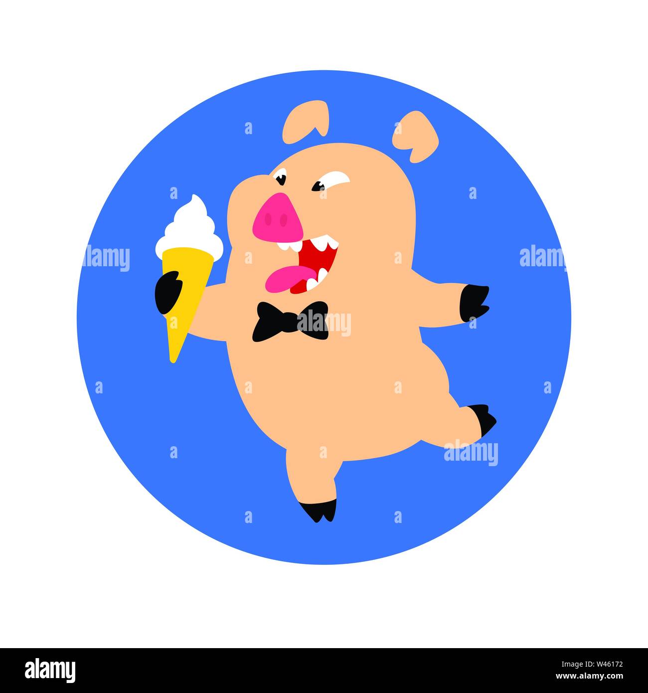 Schwein mit Eis und Fliege. Vektor. Logo, Symbol für das Unternehmen