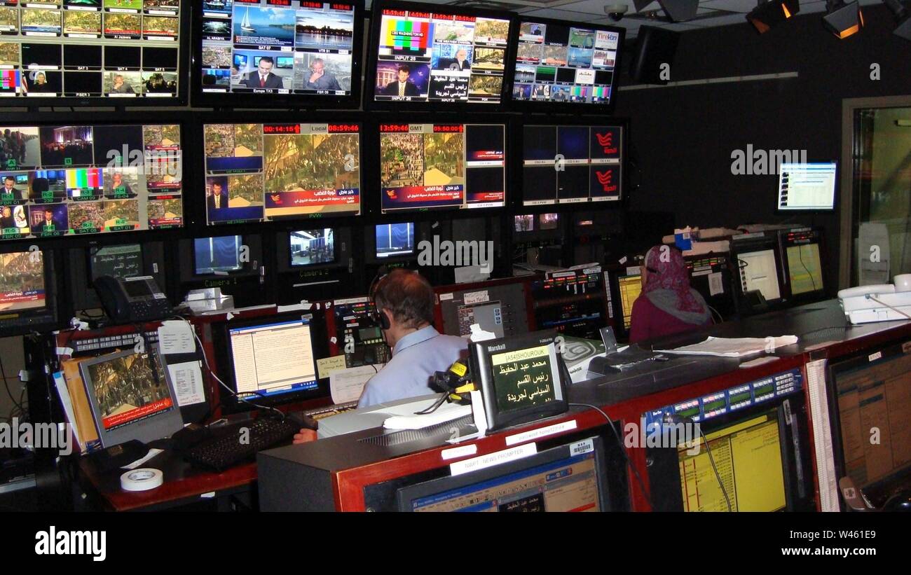 Control Room von Arabischsprachigen Satelliten-TV-Kanal Alhurra, Juni 2008. Stockfoto