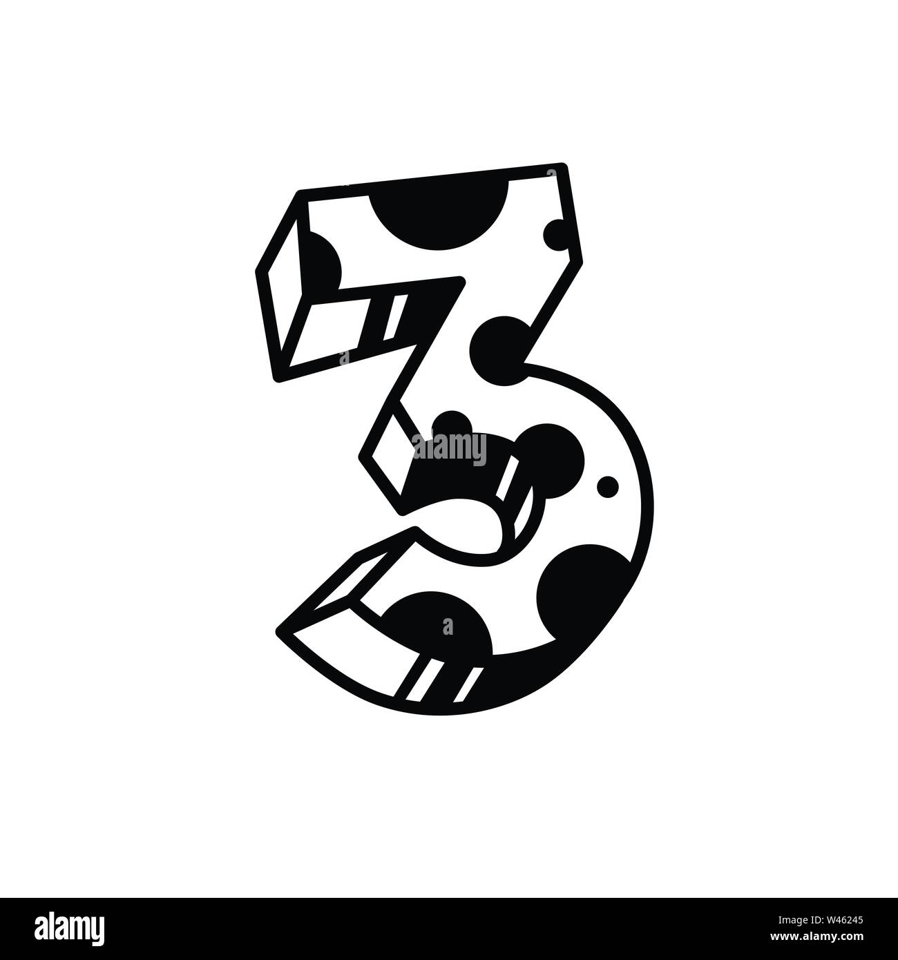 Die Nummer drei im Kreis. Vektor. Flache Kontur Stil. Logo für das Unternehmen. Schwarze und weiße Zeichnung für die Färbung. Nummer 3. Marke. Stock Vektor