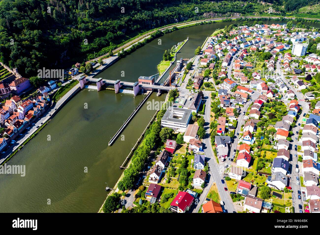 Drone schoß, Hirschhorn am Neckar, Hirschhorn und Ersheim, Odenwald, Hessen, Deutschland Stockfoto