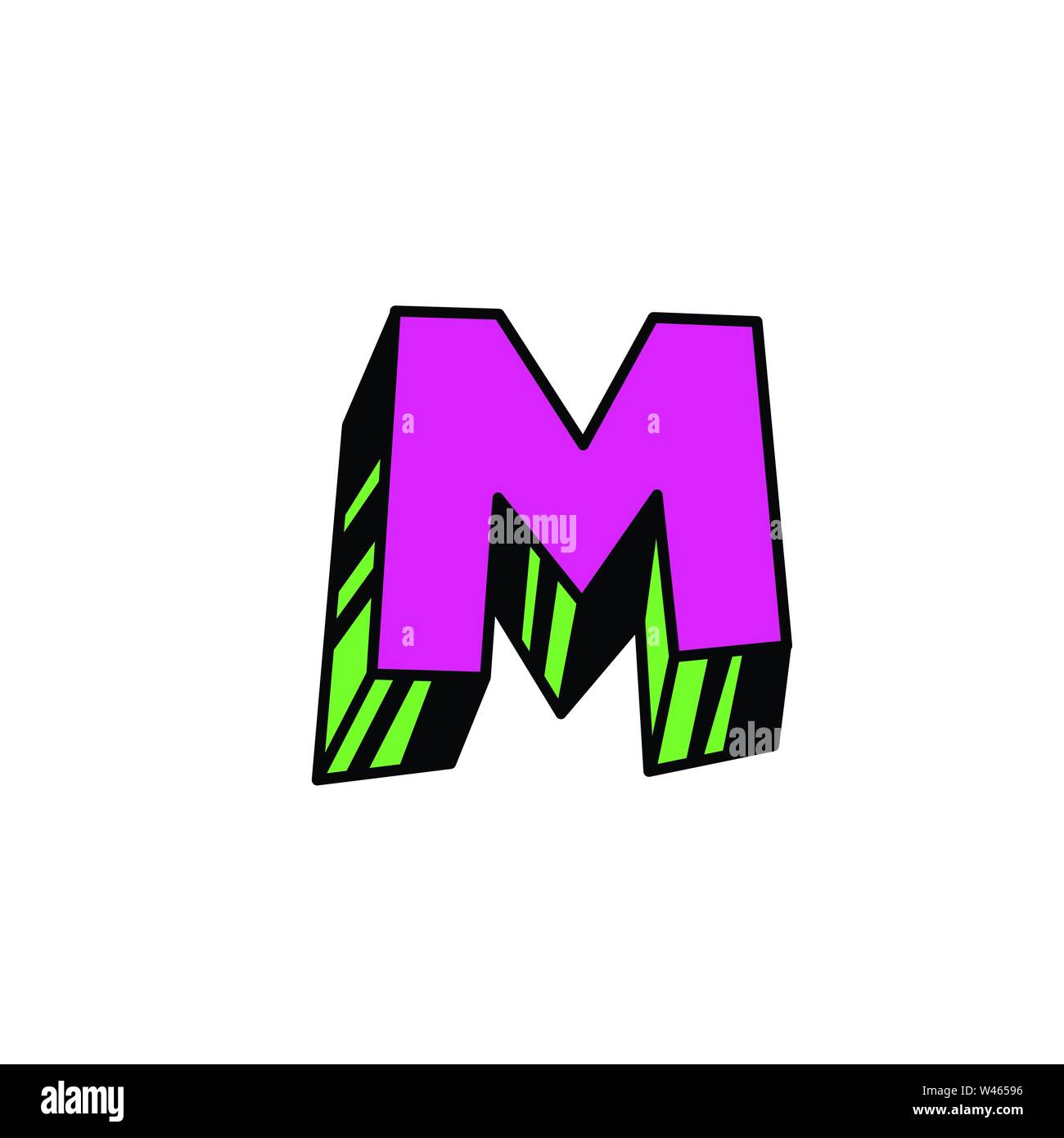 Lateinischer Buchstabe M. Cartoon Stil. Vektor. Leuchtend rosa Brief. Loser Form. Symbol oder Firmenlogo. Stock Vektor