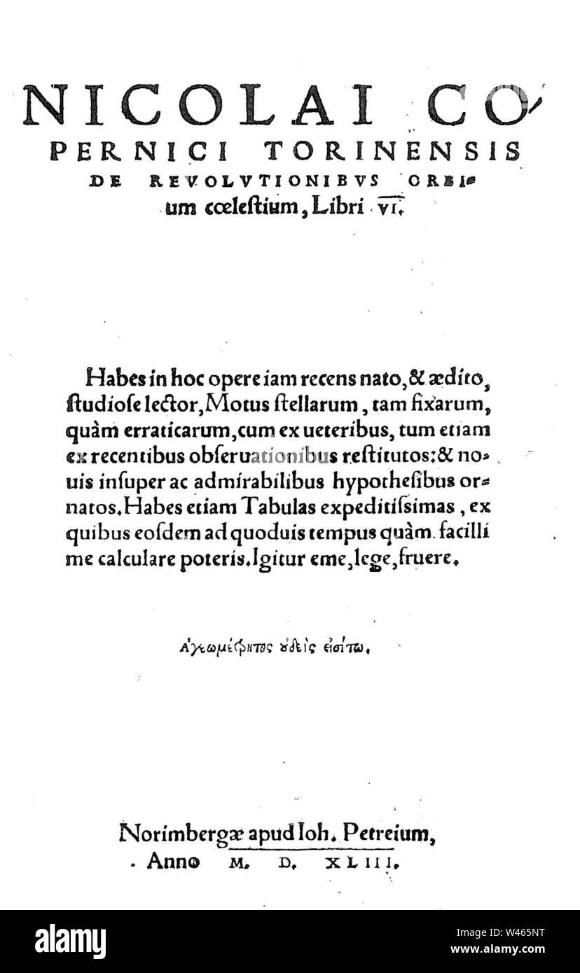 Copernicus-De revolutionibus orbium coelestium, 1543 - 85851. Stockfoto