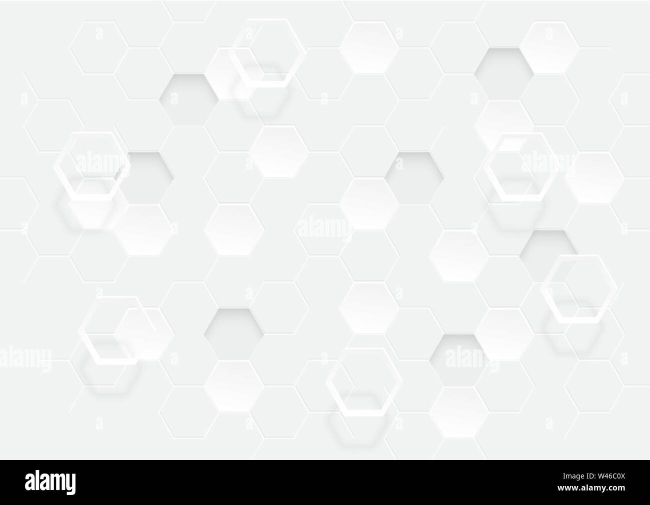 Geometrisch-abstrakte Textur von extrudierten Hexagon-form, Honigwabe weißen Hintergrund Licht und Schatten. Vector Illustration 3D-Stil. Stock Vektor