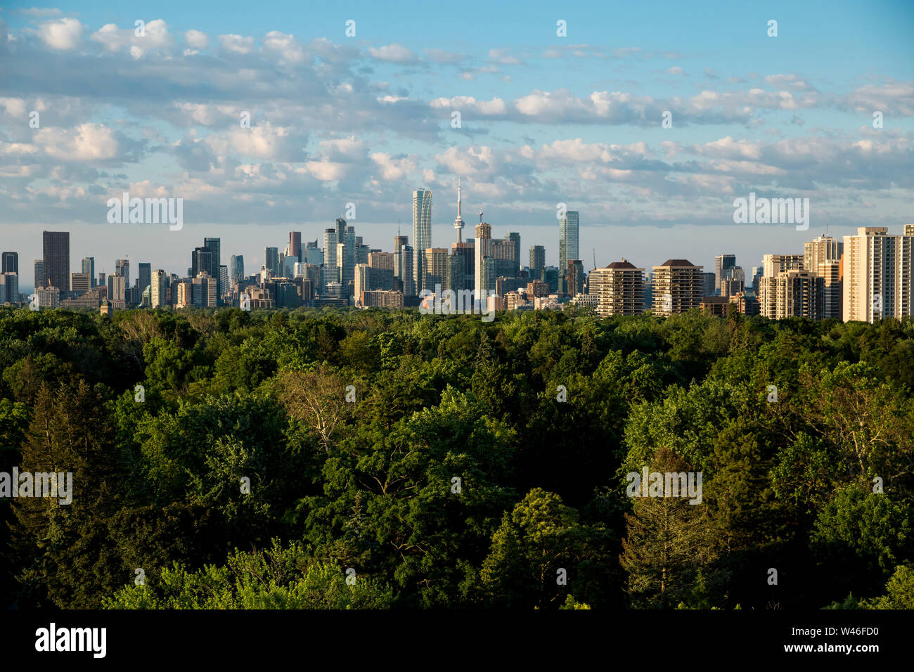Die Toronto Skyline von oben Mount Pleasant Friedhof in Toronto, Ontario, Kanada gesehen Stockfoto