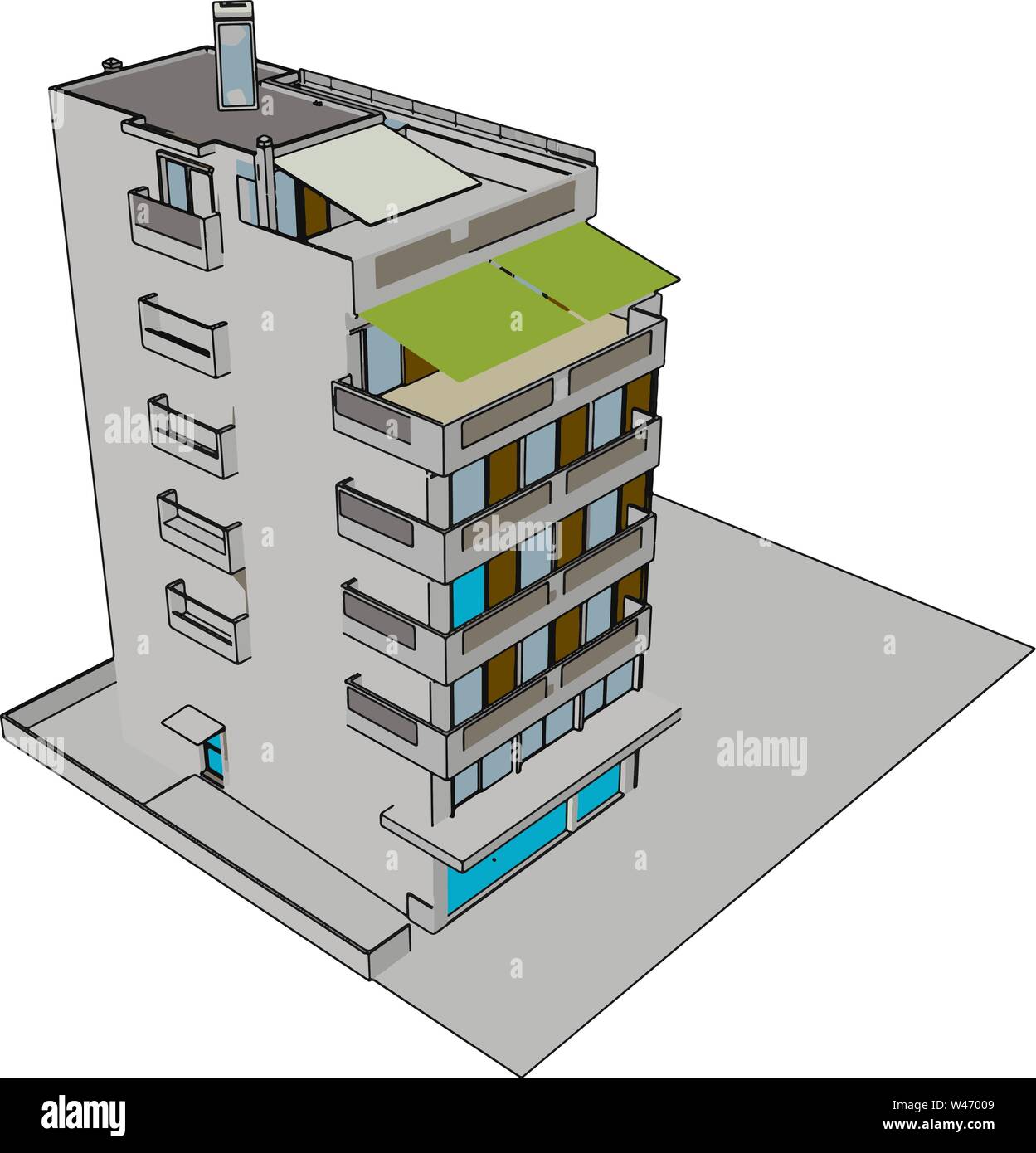 Wohnhaus, Illustration, Vektor auf weißem Hintergrund. Stock Vektor