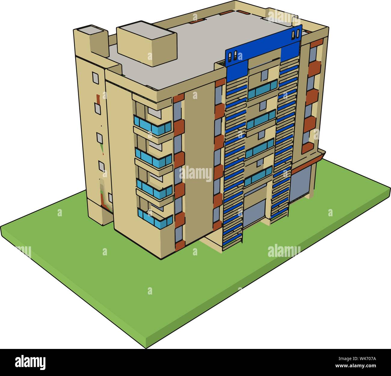 Wohnhaus, Illustration, Vektor auf weißem Hintergrund. Stock Vektor
