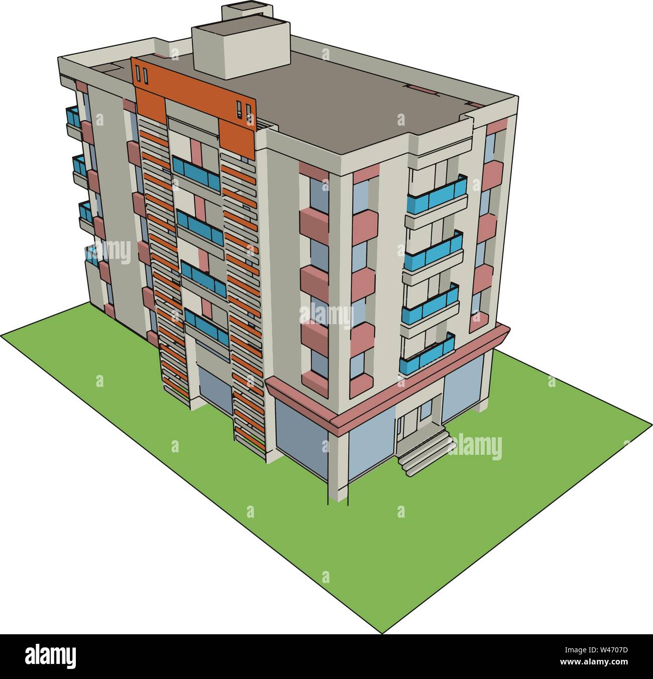 Wohnhaus, Illustration, Vektor auf weißem Hintergrund. Stock Vektor