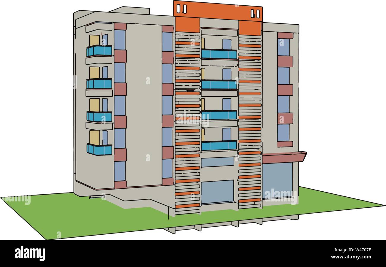 Wohnhaus, Illustration, Vektor auf weißem Hintergrund. Stock Vektor