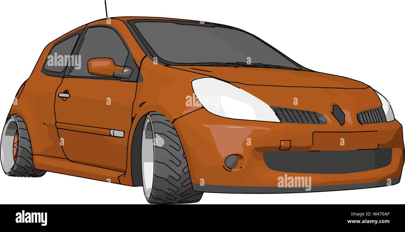 Orange renault clio, Illustration, Vektor auf weißem Hintergrund. Stock Vektor