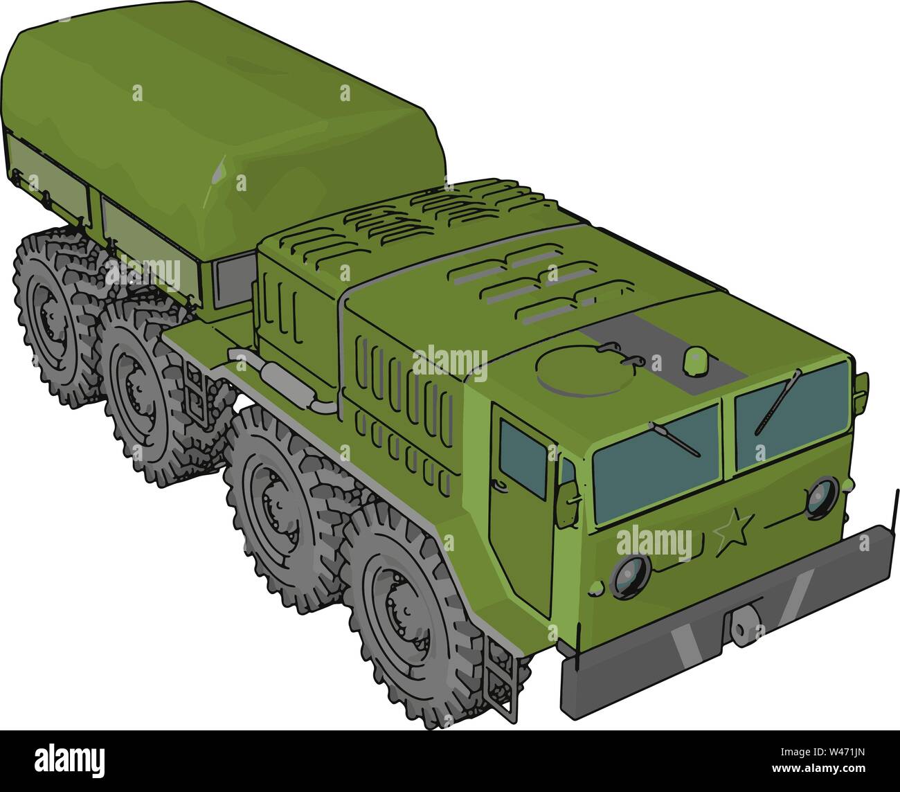 Grüne Militärfahrzeug, Illustration, Vektor auf weißem Hintergrund. Stock Vektor