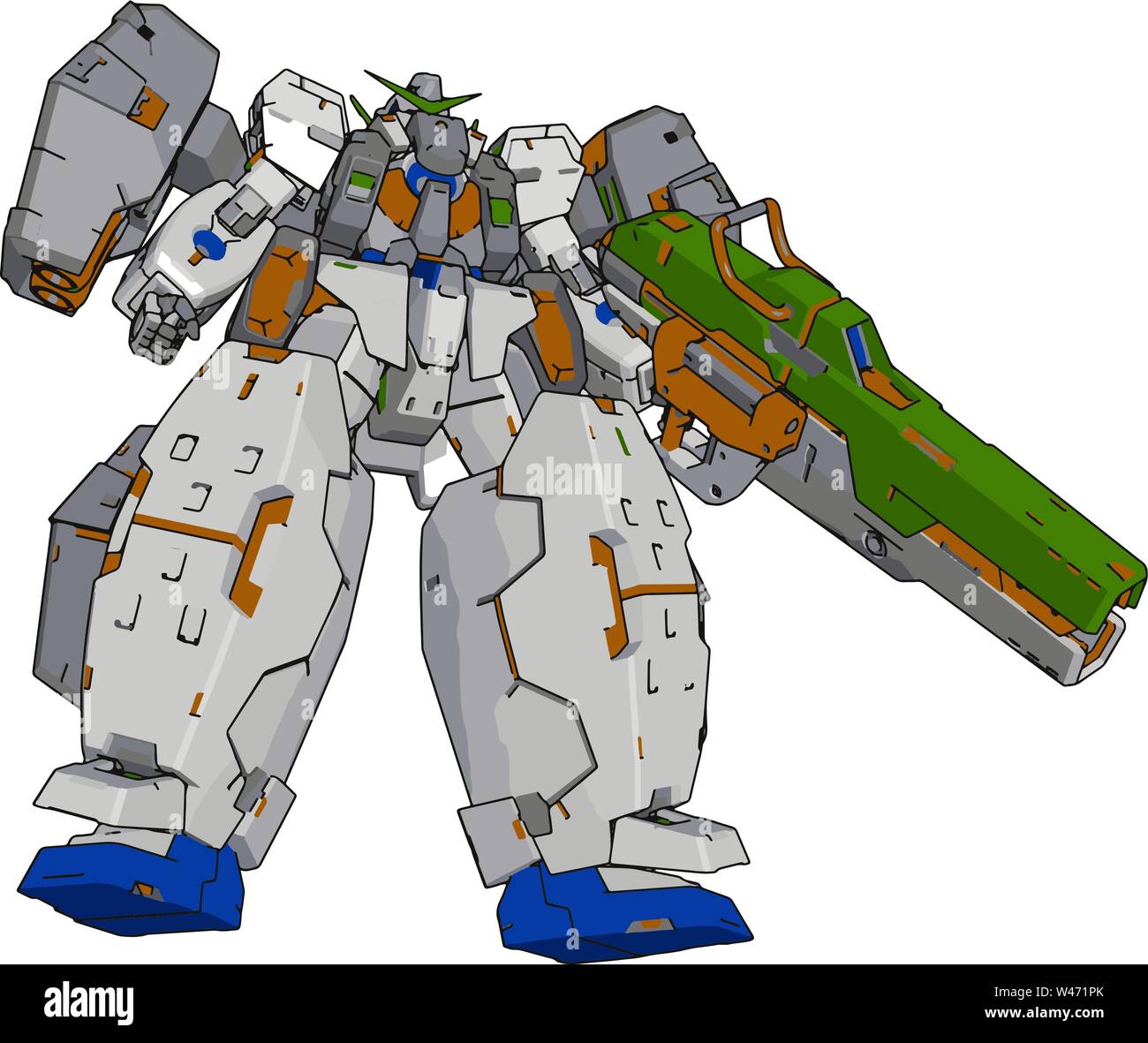 Starke Roboter mit Big Gun, Illustration, Vektor auf weißem Hintergrund. Stock Vektor