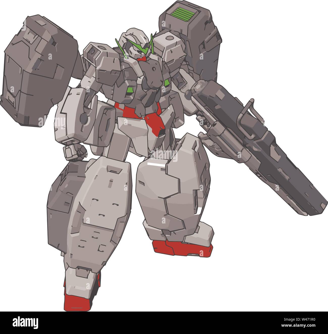 Starke Roboter mit Big Gun, Illustration, Vektor auf weißem Hintergrund. Stock Vektor