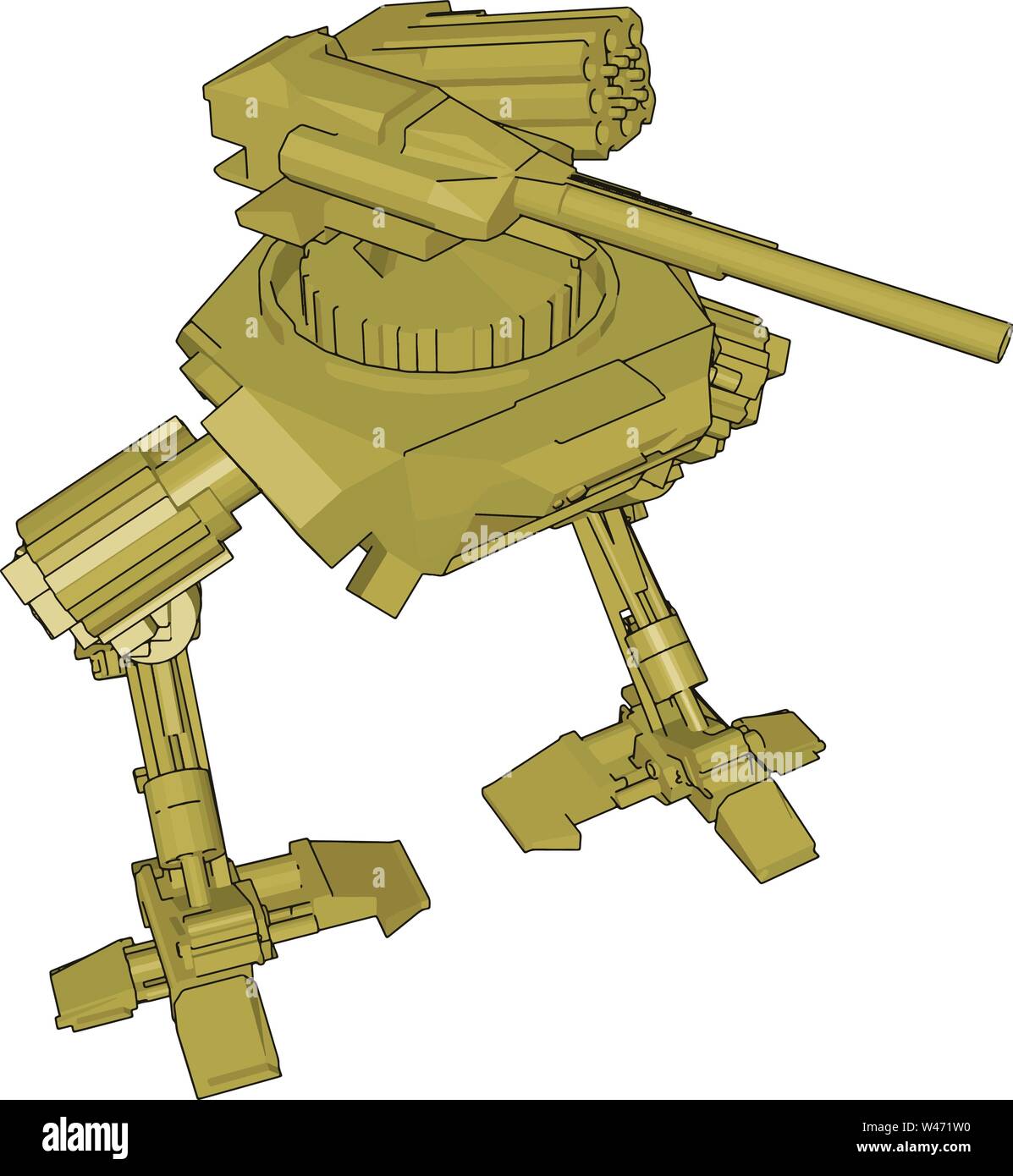 Gelbe Krieg Roboter, Illustration, Vektor auf weißem Hintergrund. Stock Vektor