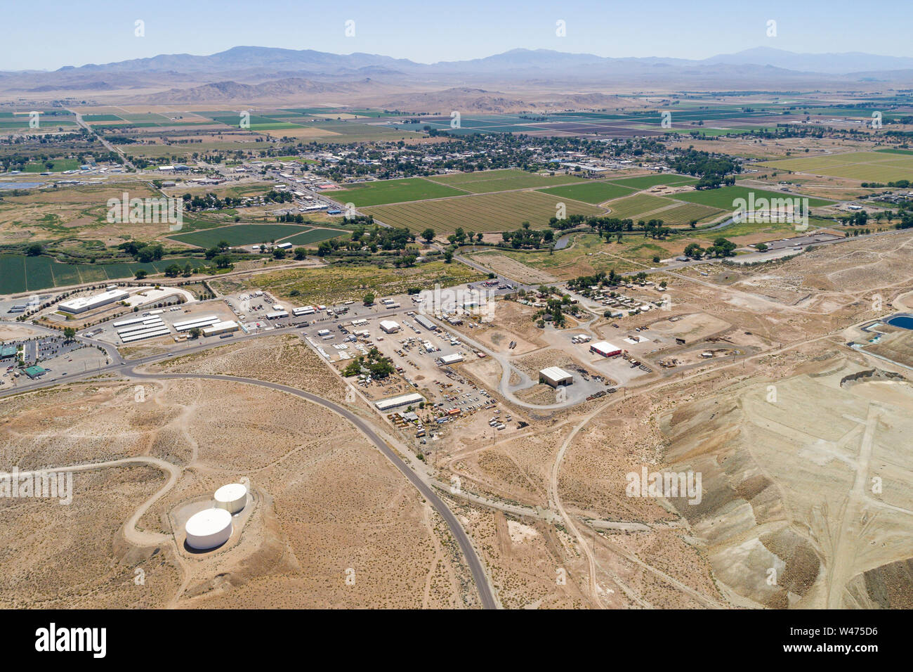Luftaufnahme der Anaconda Kupfermine in Yerington, Nevada, North America, eine umstrittene giftige Superfund Aufstellungsort. Stockfoto
